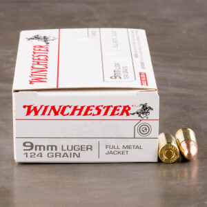 50rds - 9mm Winchester USA 124gr. FMJ Ammo