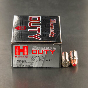20rds – 357 Sig Hornady Critical Duty 135gr. FlexLock Ammo