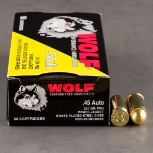 50rds – 45 ACP Wolf 230gr. FMJ Ammo ***STEEL CASES***