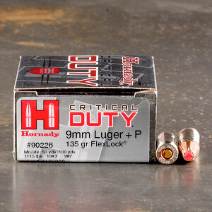 250rds – 9mm +P Hornady Critical Duty 135gr. FlexLock Ammo