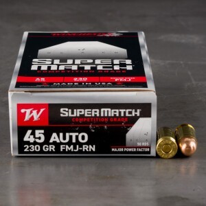 45 ACP - 230 Grain FMJ RN Major Power Factor - Winchester Super Match - 500
