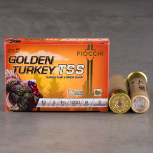 5rds – 12 Gauge Fiocchi Golden Turkey TSS 3" 1-5/8oz. #9 Shot Ammo
