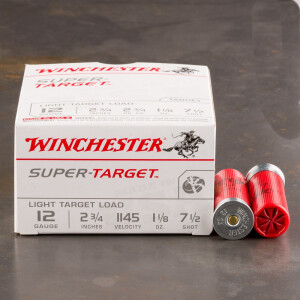25rds - 12 Gauge Winchester Super Target 2 3/4" 1 1/8oz. 2 3/4 Dram #7 1/2 Shot Ammo