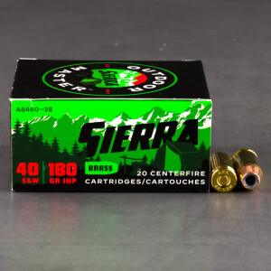 20rds – 40 S&W Sierra Outdoor Master 180gr. JHP Ammo
