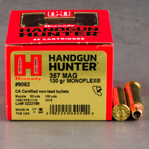25rds – 357 Magnum Hornady Handgun Hunter 130gr. MonoFlex Ammo