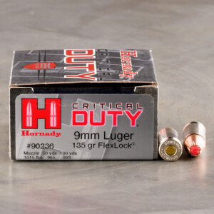 250rds - 9mm Hornady Critical Duty 135gr. FlexLock HP Ammo
