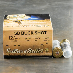 250rds - 12 Gauge Sellier & Bellot 2 3/4" 12 Pellet #1 Buckshot Ammo