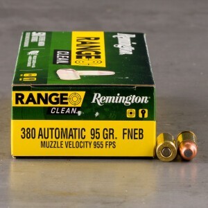 50rds – 380 Auto Remington Range Clean 95gr. FNEB Ammo