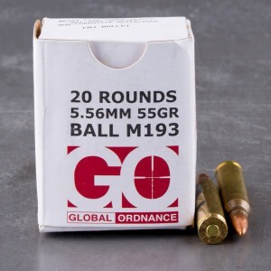 1000rds – 5.56x45 Global Ordnance 55gr. FMJ M193 Ammo