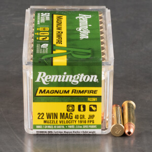50rds – 22 WMR Remington 40gr. JHP Ammo