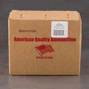 250rds – 308 Win American Quality Ammunition 147gr. FMJ Ammo