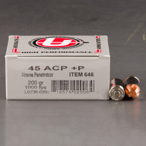 20rds – 45 ACP +P Underwood 200gr. Xtreme Penetrator Ammo