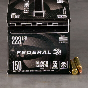 150rds – 223 Rem Federal Black Pack 55gr. FMJ Ammo