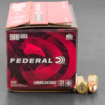 100rds – 9mm Federal American Eagle 124gr. FMJ Ammo