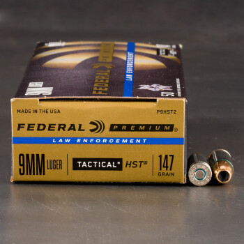 50rds - 9mm Federal LE Tactical HST 147gr. HP Ammo